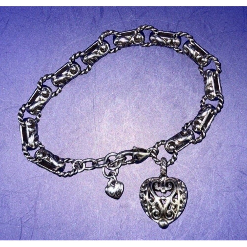 Brighton Bibi Heart Charm Scroll Silver Charm Heart 8-inch Bracelet